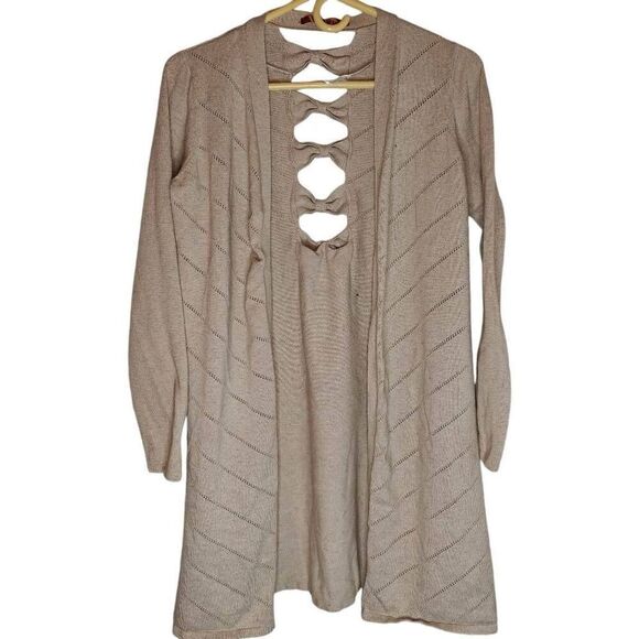 Belldini Cutout Open Front Bow Back Cardigan - Picture 1 of 6